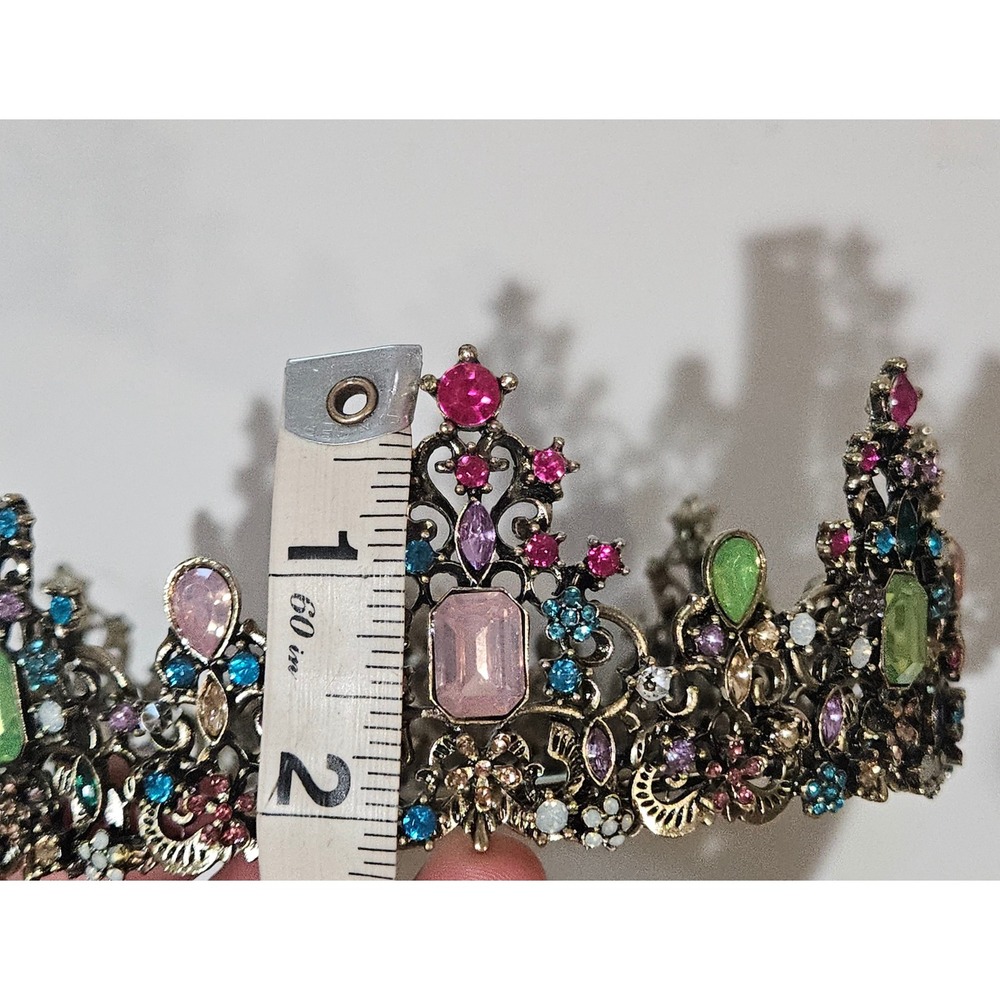 Multi Color Rhinestone Full Round Crown Tiara Pageant - Picture 10 of 11